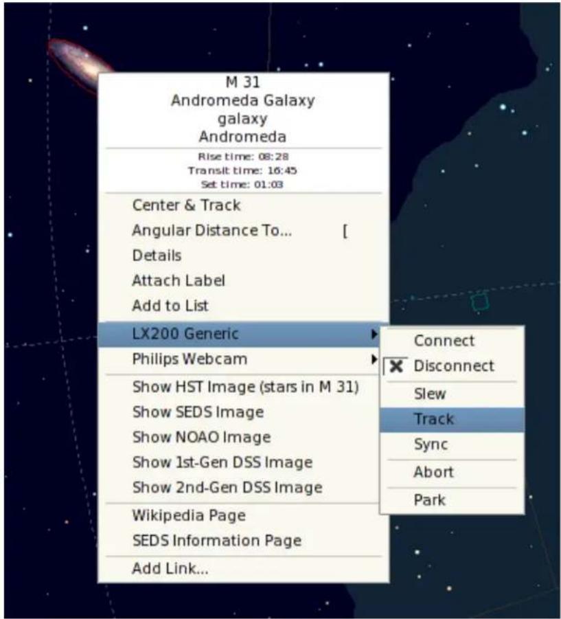 M 31 Andromeda Galaxy galaxy Andromeda Rise time: 08:28 Transit time: 16:45 Set time: 01:03 Center & Track Angular Distance To... [ Details Attach Label Add to List LX200 Generic Philips Webcam Show HST Image (stars in M 31) Show SEDS Image Show NOAO Image Show 1st-Gen DSS Image Show 2nd-Gen DSS Image Wikipedia Page SEDS Information Page Add Link... Connect × Disconnect Slew Track Sync Abort Park