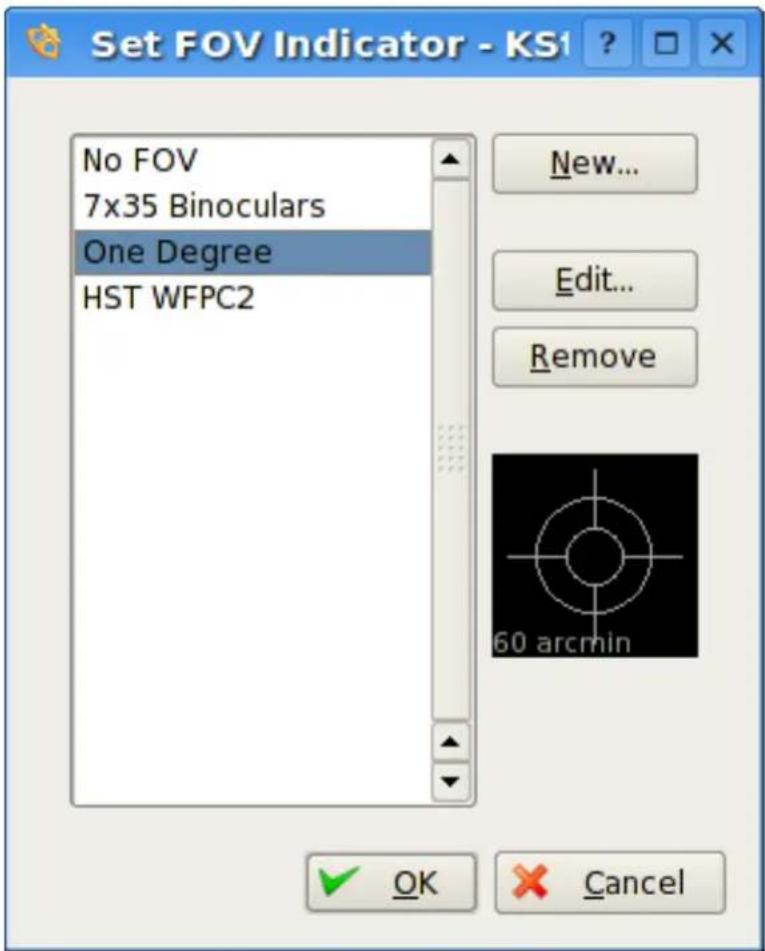 Set FOV Indicator - KS1 ? No FOV 7x35 Binoculars One Degree HST WFPC2 New... Edit... Remove 60 arcmin OK Cancel