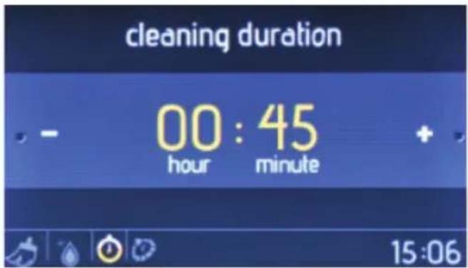 cleaning duration 00 : 45 hour minute + 15:06
