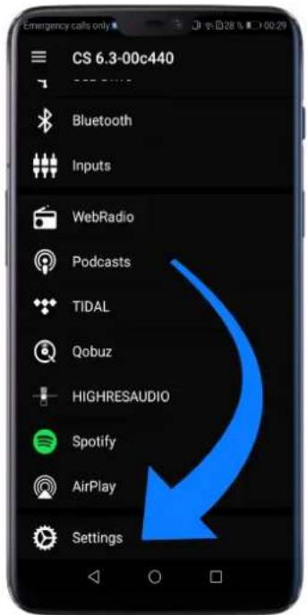 CS 6.3-00c440 Bluetooth Inputs WebRadio Podcasts TIDAL Qobuz HIGHRESAUDIO Spotify AirPlay Settings