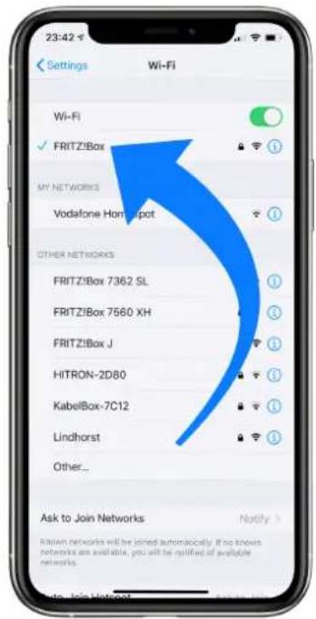 23:42 Settings Wi-Fi Wi-Fi ✓ FRITZ!Box MY NETWORKS Vodafone Hom spot OTHER NETWORKS FRITZ!Box 7362 SL FRITZ!Box 7560 XH FRITZ!Box J HITRON-2D80 KabelBox-7C12 Lindhorst Other... Ask to Join Networks Notify > Written networks will be joined automatically. If no known networks are available, you will be notified of available networks. @to-join.Hatfront
