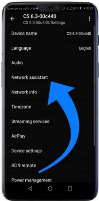 CS 6.3-00c440 CS 6.3-00c440/Settings Device name CS 6.3-00c440 Language English Audio Network assistant Network info Timezone Streaming services AirPlay Device settings RC 9 remote Power management