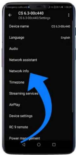 CS 6.3-00c440 CS 6.3-00c440/Settings Device name CS 6.3-00c440 Language English Audio Network assistant Network info Timezone Streaming services AirPlay Device settings RC 9 remote Power management