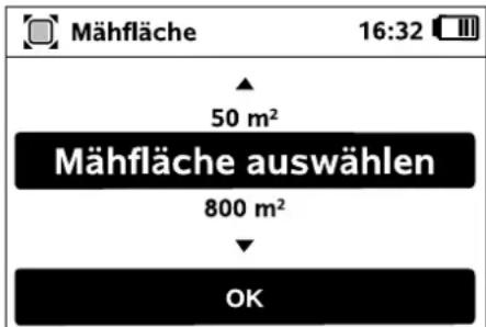 Mähfläche 16:32 50 m² Mähfläche auswählen 800 m² OK