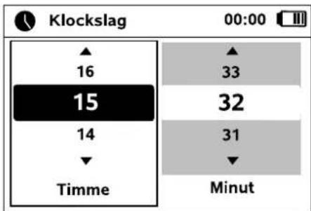 Klockslag 00:00 16 15 14 Timme 33 32 31 Minut