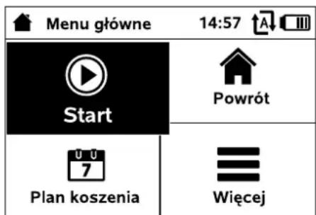 Menu główne 14:57 Start Powrót Plan koszenia Wiecej