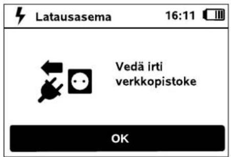 Latausasema 16:11 Vedä irti verkkopistoke OK