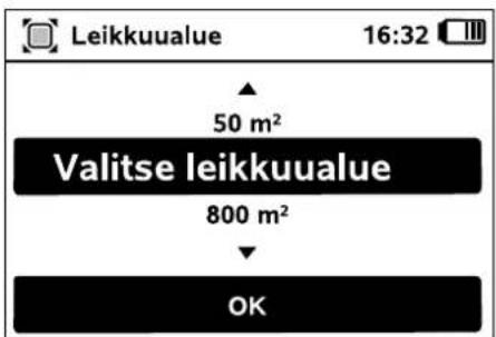 Leikkuualue 16:32 50 m² Valitse leikkuualue 800 m² OK