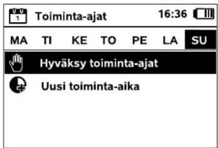 Toiminta-ajat 16:36 MA TI KE TO PE LA SU Hyväksy toiminta-ajat Uusi toiminta-aika