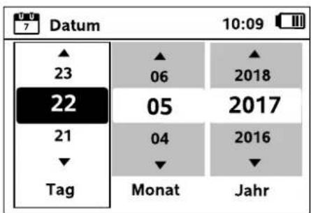 7 Datum 10:09 ▲ 23 22 21 Tag ▲ 06 05 04 Monat ▲ 2018 2017 2016 Jahr