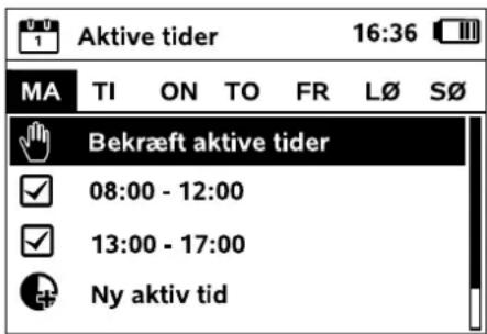 Aktive tider 16:36 MA TI ON TO FR L∅ S∅ Bekræft aktive tider 08:00 - 12:00 13:00 - 17:00 Ny aktiv tid