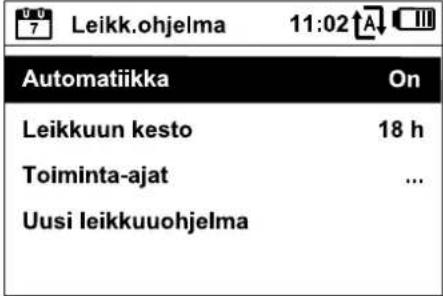 7 Leikk.ohjelma 11:02 A Automatiikka On Leikkuun kesto 18 h Toiminta-ajat ... Uusi leikkuuohjelma
