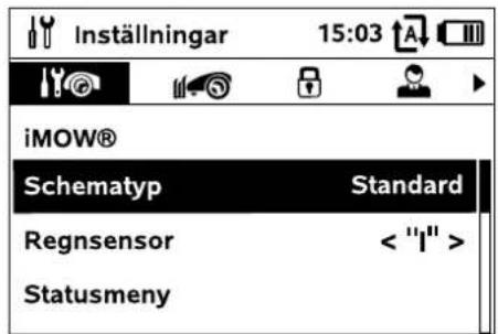 Inställningar 15:03 iMOW® Schematyp Standard Regnsensor < "I" > Statusmeny