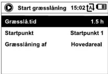 Start græsslåning 15:02 A III Græsslå.tid 1.5 h Startpunkt Startpunkt 1 Græsslåning af Hovedareal