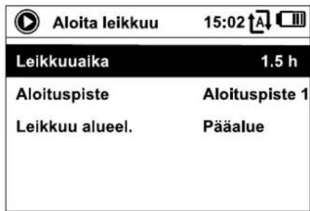 Aloita leikkuu 15:02 A III Leikkuuaika 1.5 h Aloituspiste Aloituspiste 1 Leikkuu alueel. Pääalue