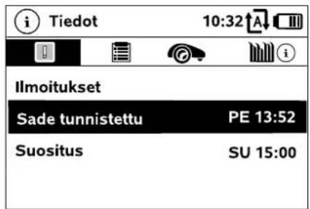Tiedot 10:32 Ilmoitukset Sade tunnistettu PE 13:52 Suositus SU 15:00