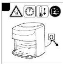 Diagram of a portable refrigerator with warning symbols and control icons for thermal, humidity, and lighting.