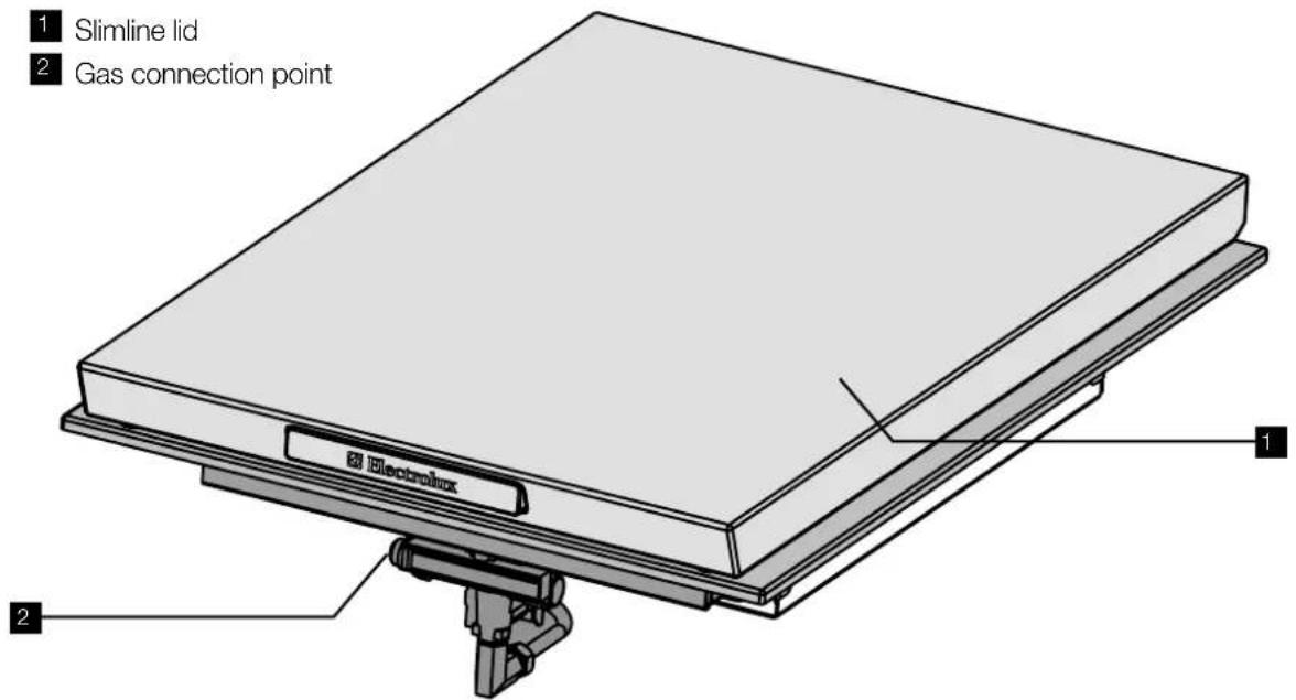 1 Slimline lid 2 Gas connection point Electrolux 1 2