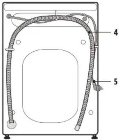 Technical diagram of a mechanical device with labeled parts 4 and 5, showing internal components and connections.
