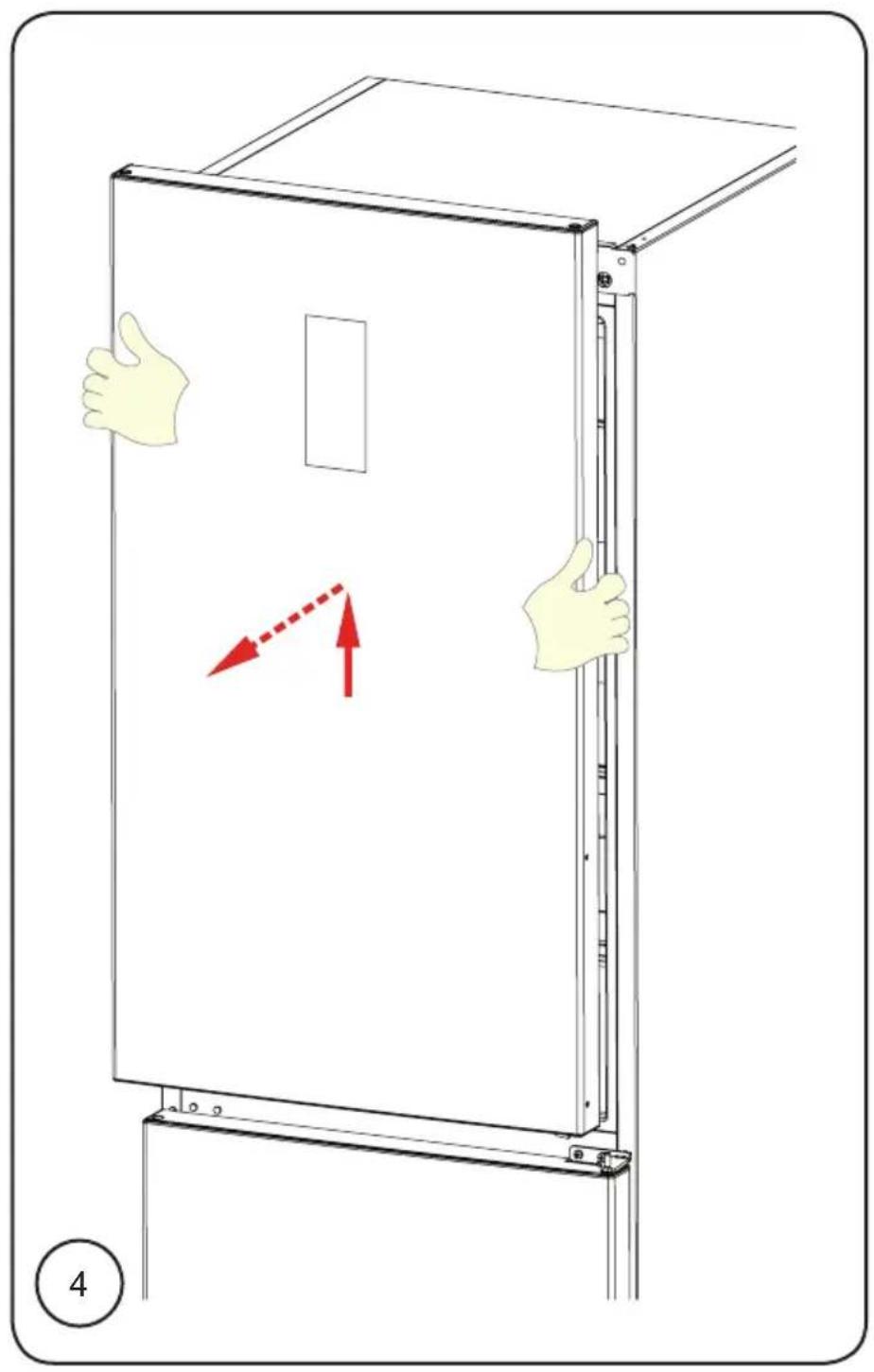 Diagram showing hand gestures interacting with a device panel, with red arrows indicating movement or direction of motion.