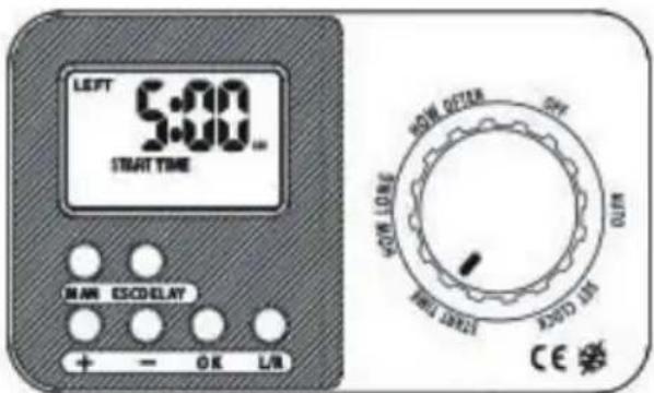 LEFT 5:00 START TIME MAX ESCO-ELAY + - OK L/N OFF ON OFF ON OFF CE
