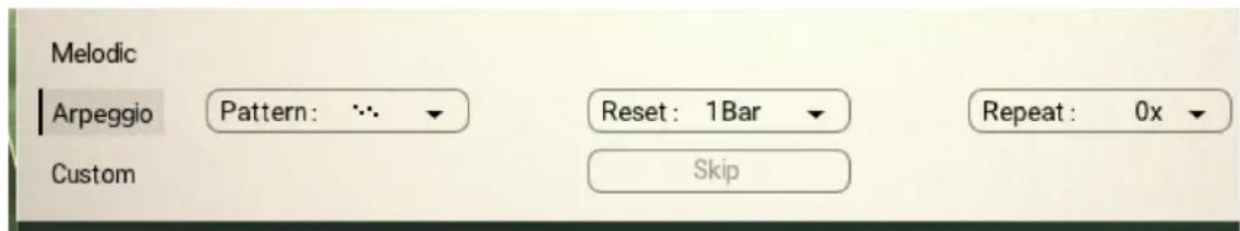 Melodic Arpeggio Pattern: ... Reset: 1Bar Repeat: 0x Custom Skip
