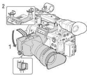 Technical diagram of a digital video camera with labeled parts and component annotations