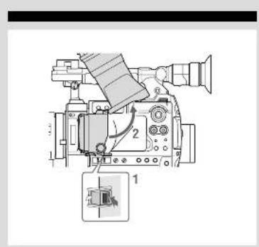Technical diagram of a video camera with labeled parts and directional arrows indicating motion or movement.