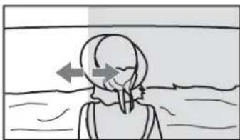 Simple line drawing of a person standing in water with arrows indicating direction (no text or symbols)