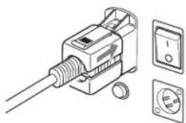 Technical line drawing of a mechanical device with two switches and a bulb (no text or symbols)