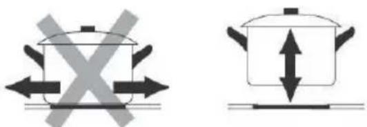Two identical cooking pots with directional arrows indicating pressure or movement, no text or symbols present.