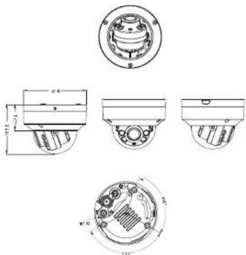 Technical drawing of mechanical components with sectional views and dimension annotations