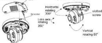Horizontal rotating 350° Lens axis rotating 350° Skilled screw Vertical rotating 60°