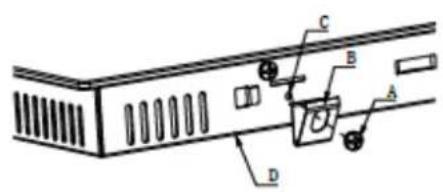 Technical diagram of a device with labeled components A, B, C, D and internal structure