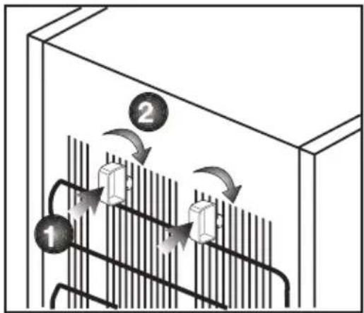 Diagram showing airflow or heat transfer between two labeled components, with arrows indicating direction of movement.
