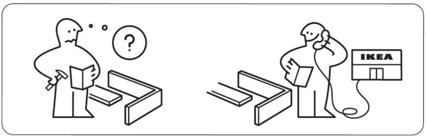 Illustration comparing two scenes: one showing a person with a hammer and question mark, the other showing a person holding a phone connected to an IKEA store.