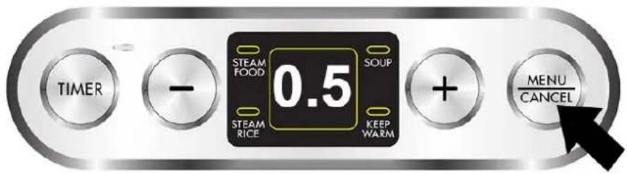 TIMER - STEAM FOOD 0.5 SOUP STEAM RICE KEEP WARM + MENU CANCEL