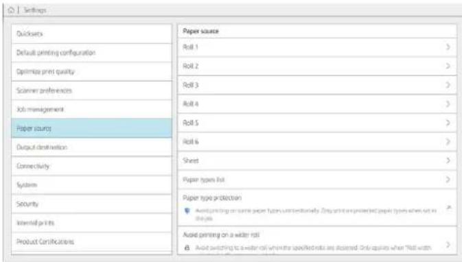HP PageWide XL 3950 - Paper options (Indstillinger for papir) - 1