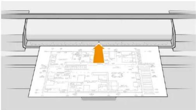HP PageWide XL 3950 - Indsæt originalen med forsiden opad og centreret på scanneren. Der er et mærke, der angiver midten af scanningsområdet. - 1