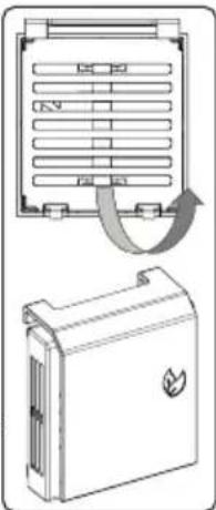 Diagram showing a device with labeled components and an arrow indicating rotation or assembly process.