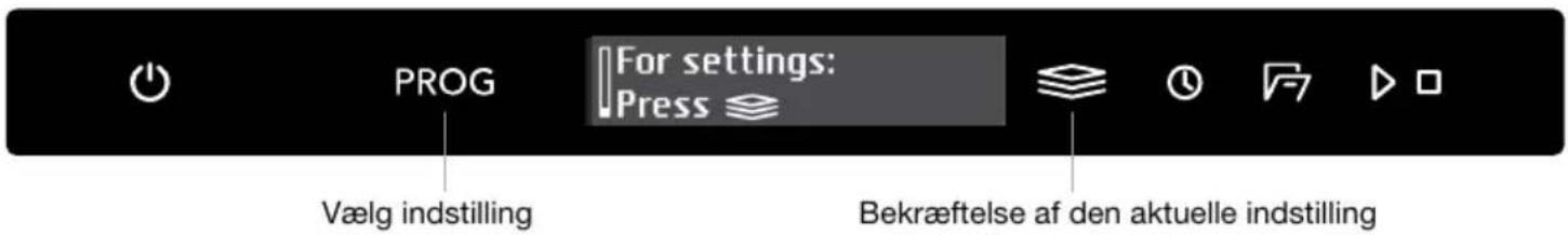 PROG For settings: Press Vælg indstilling Bekræftelse af den aktuelle indstilling