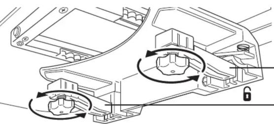 Technical diagram of a mechanical assembly with rotating components and a lock mechanism (no text or labels)