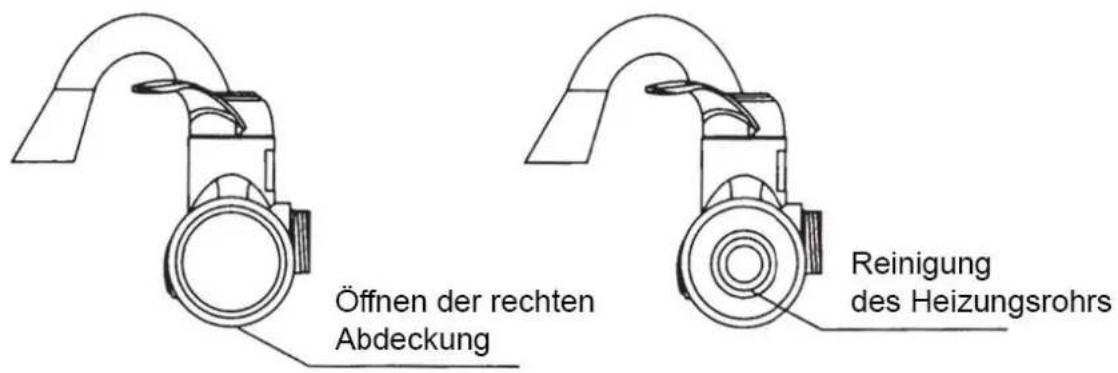 Öffnen der rechten Abdeckung Reinigung des Heizungsrohrs