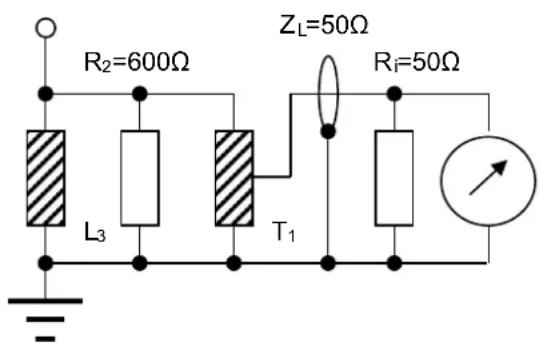 R₂=600Ω Zₗ=50Ω L₃ T₁ R₁=50Ω