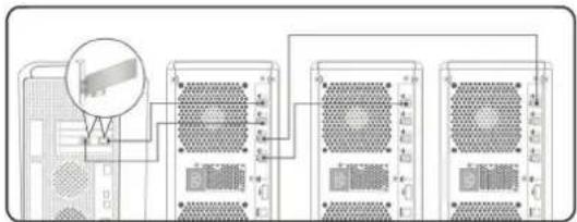 Diagram showing server rack connections with a satellite icon and labeled ports A, B, C, D, E, F, G, H, I, J, K.