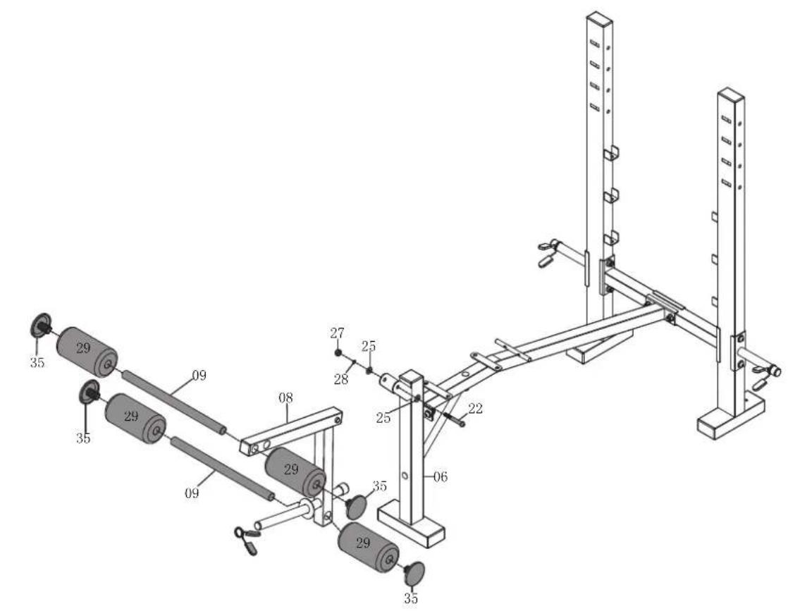 Technical diagram of a mechanical lifting apparatus with numbered components and labeled parts