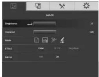 IMAGE Brightness 31 Contrast 120 Noise Effect Color 7.5% Negative Mirror ON On