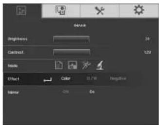 DANGE Brightness 31 Contrast 120 Noise Effect Color 0.750 Negative Interfer On On