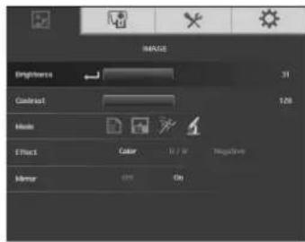 MACHINE Brightness 31 Contrast 128 Mode Effect Color 0 / W Negative Mirror On