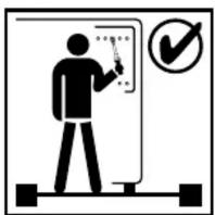 Icon showing a person pointing at a chart with a checkmark, indicating verification or approval.